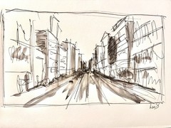 Original Abstract Expressionism 9×12 City Paper Ink Handmade Wall Art Signed 19