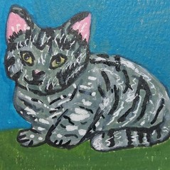 WHIMSICAL CAT ORIGINAL FOLK ART PAINTING MINIATURE 3×3 COTTAGECORE GAT
