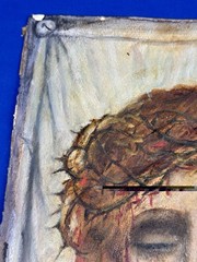 Vintage Watercolor „The Holy Face“ Jesus, Crown of Thorns ~ 14″ x 11″ Unsigned