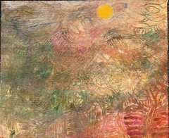„Tropical Island“ Oil Painting on Cardboard-Outsider Art-Paul Nickel (Welsh)