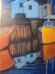 Original Impressionist 8×8 Sailboat Harbor Acrylic Panel Painting Signed Blue