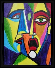 Expressionism/Abstract 11×14 Two Peeps signed Colorful Hand Made Art Painting