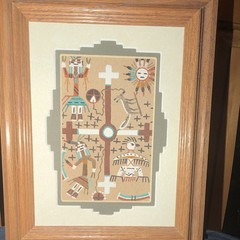 Marshall Hitey Signed Framed Matted Native American Painting Figures Sun Cross