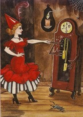 HALLOWEEN ACEO PRINT OF PAINTING RYTA WITCH WICCA SPELLS CLOCK VINTAGE STYLE Art