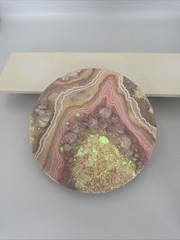 Resin Geode Wall Art 8” Round Geode Inspired Epoxy In Pinks White Gold