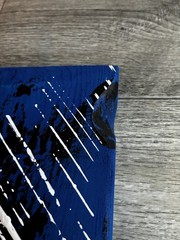 abstract painting, abstract art, red, blue, black, white, scrap wood, acrylic