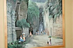 Original Gioacchino La Pira Gouache Watercolor Painting Grotta di Pozzouli 1870