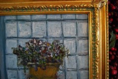 FRAMED SIGNED ORIGINAL OIL VIOLET FLOWERS ON POT A STILL LIFE ARTIST HECTO VIDAL
