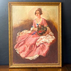 Vtg Colonial Lady Woman Portrait Fine Original Painting Gilt Framed 28 x 22 oil