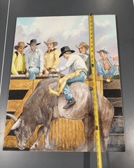 OIL PAINTING COWBOY WESTERN AMERICANA MEXICAN INDIAN RODEO RANCHERO BULL RIDER