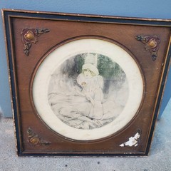 Art Deco Signed Color Etching Lea Lafugie – Vintage Flapper Lady Framed
