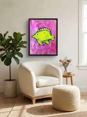 Original Tropical Fish Painting 11×14 Acrylic Canvas Pink Green Black Signed