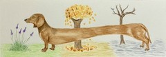 Original Watercolor Painting Three Season Dachshund by Addison