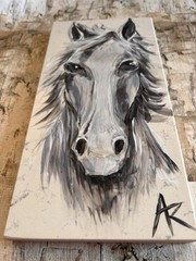 Original Horse Painting Natural Quartz 10”x5” Hand painted Acrylic Signed Art