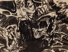 JOHN EDWARD COSTIGAN Original Ink and/or mixed media Painting of Bathers, As IS
