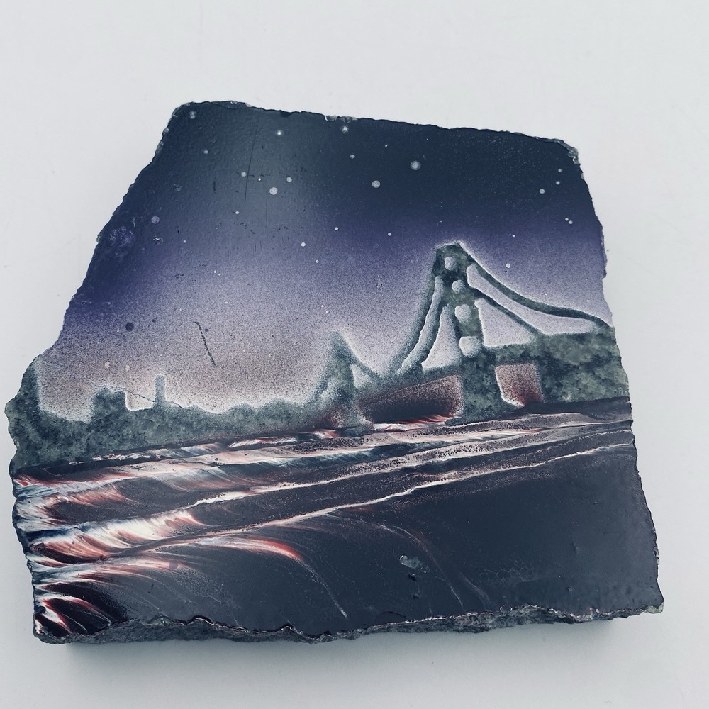 Handpainted Golden Gate Bridge On Granite Slab 4” x 4”