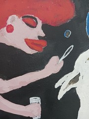 WOMAN AND DOG PAINTING 12×16 (FUN WITH BUBBLES) ORIGINAL AND SIGNED