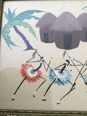 1950’s African Tribal Abstract Folk Art Belgian Congo Gouache Painting On Paper