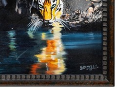 Sylvester Wells (Florida Highwaymen) Tiger at the Water’s Edge, Oil on Canvas