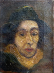 Portrait of a Woman with Scarf 12 x 9 Oil Painting-1930s/40s-Maxim Bugzester