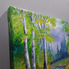 Summer Peace Landscape Acrylic Painting River Forest Nature Canvas Artwork 8×8