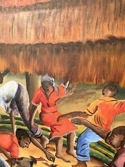 Haitian Folk Art Painting Oil on Board By Felix Jean (1929-1978) Wood Frame