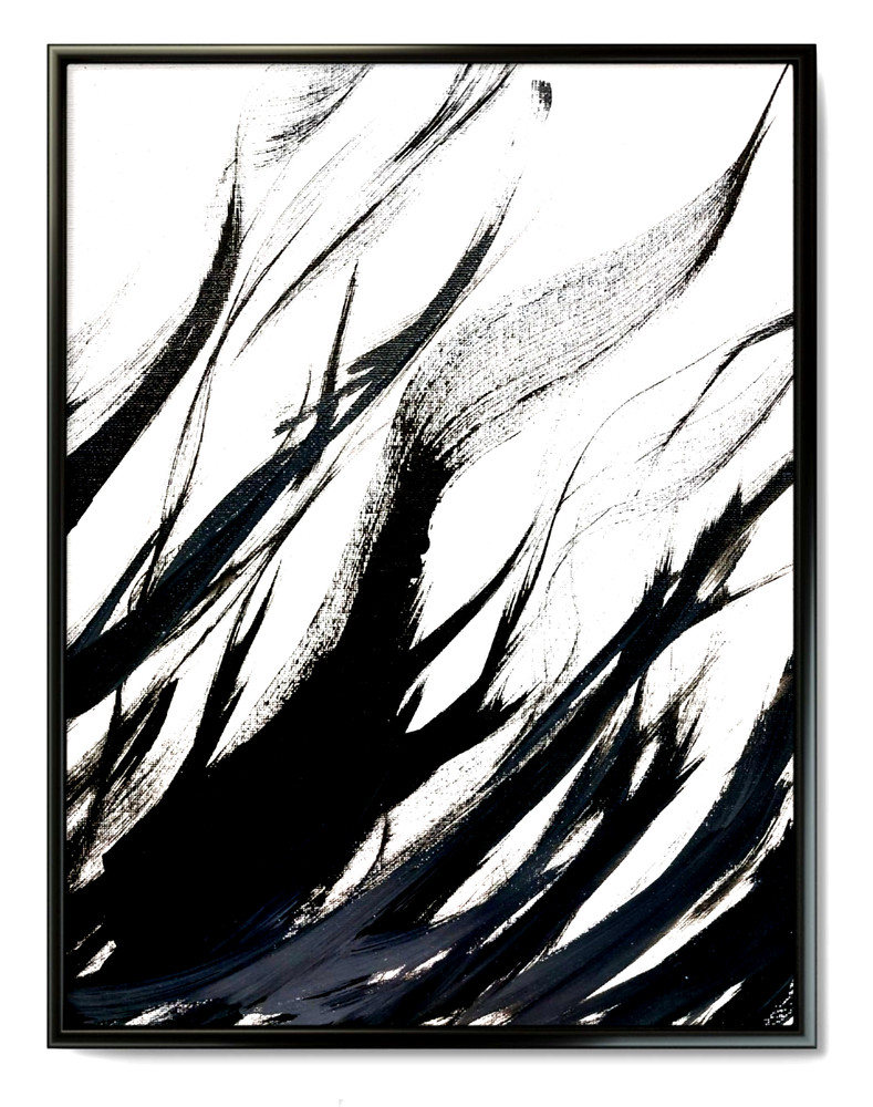 LOVELESS – „MIDNIGHT FLOW“ B & W original acrylic on canvas 11 X 14 COA