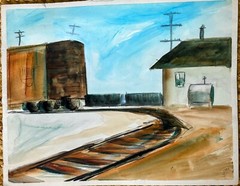 Portfolio of 6 watercolor of trains and rail yards in Libertyville, Ill. 1970’s