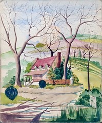 RARE: Edward Bruce (1879-1943); Original Modernist Watercolor Landscape, c 1925