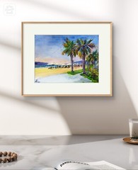 Beach Watercolor painting, Original landscape impressionism artwork
