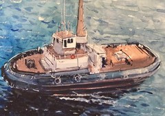 Original Watercolor Painting Tugboat 9”x12″