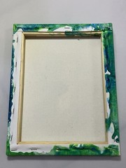 Original Abstract Crayon Acrylic Pour Artwork On Canvas Blue, Green And White
