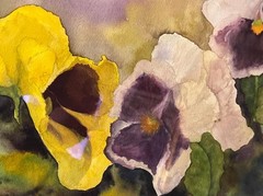 American Oil Painting Floral Still Life Tulips Pansies Flowers Birdhouses Signed