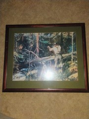 oil painting of man and dog bird hunting