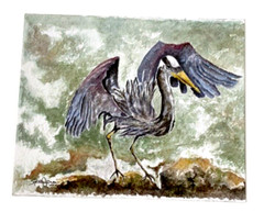 Original Watercolor Painting Draper’s Blue Heron Signed Stella Jones 2021 Bird