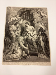 Antique Engraving Afrer Peter Paul Rubens Coronation of St. Catherine By Child