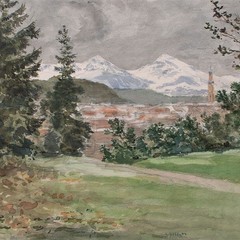 Unknown City View Off Bergen Landscape Watercolour Unsigned Circa 1890