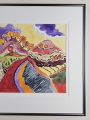 Original Illegibly Signed Watercolor Painting 18.75×16.25 Framed Abstract Art