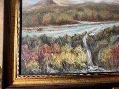 Large W Dickinson Acrylic Painting Mountain Landscape Waterfall River Framed Art