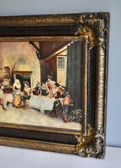 Antique European Tavern Interior Genre Scene Framed Signed & Dated 1910