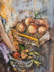 🔥Fine Vtg Old Paris French Impressionist Woman Fruit Market Oil Painting 1960s