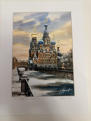 Russian Watercolor Church on Savior of Spilled Blood Signed