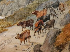 ATTRIB TO W. BARNETT „GLENCOE“ ANTIQUE HIGHLAND WATERCOLOUR PAINTING 44.5X61 CM.