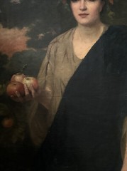 Large Antique Portrait 19th Century Master Woman Apples Glowing Landscape 46″