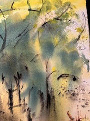 Landscape in Woods–Mid 20th C. Medium Size Watercolor Painting–Charlotte Hoffman
