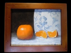 Clementine with Vase Still Life Oil Painting by Karen Richardson