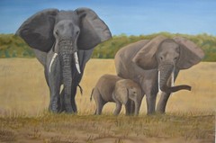 Original Painting African Elephant Family Safari Savanna Canvas Art