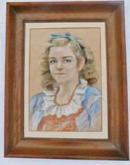 1944 pastel portrait of a young lady DATED and Signed Saint Amand – Oak Frame
