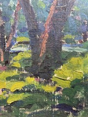 JOHN BENTLEY NY STONY FORD ANTIQUE IMPRESSIONIST BRIDGE LANDSCAPE OIL PAINTING
