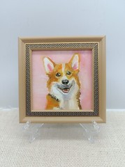 original oil painting framed portrait art Dog 4×4 inches